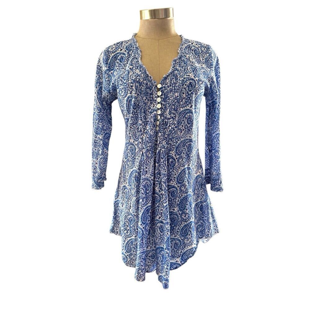YAZA Ethical Clothing Berkeley Ca Blue‎ Tunic Dress Women's Small 100% Cotton